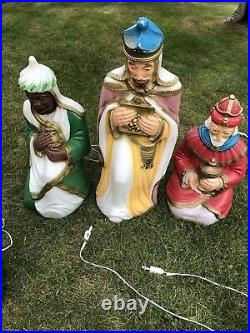 Vintage Blow Mold Nativity Christmas Set All Lighted 10 Pieces Wise Men Mary Lot