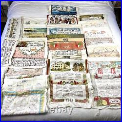 Vintage Linen Calendar Tea Towels 50s 60s 70s 80s Lot Of 27 Farmhouse Scenic