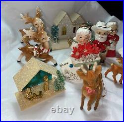Vintage Rare Christmas Lot Angel Deer Mica Houses Shakers Japan Lefton Figurines