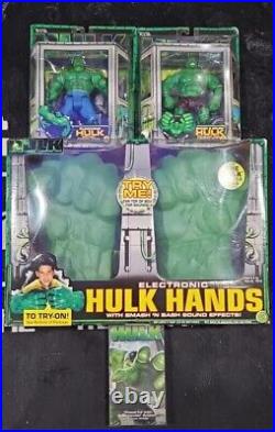 Vintage Toy Biz Electronic Hulk Hands with Hulk Collectibles! Hulk Lot! All New