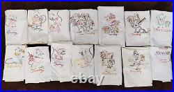 Vtg Lot 14 HAND EMBROIDERED DISH TOWELS DAYS OF THE WEEK