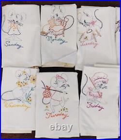 Vtg Lot 14 HAND EMBROIDERED DISH TOWELS DAYS OF THE WEEK