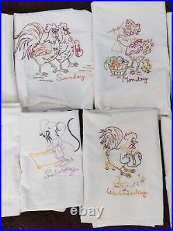 Vtg Lot 14 HAND EMBROIDERED DISH TOWELS DAYS OF THE WEEK