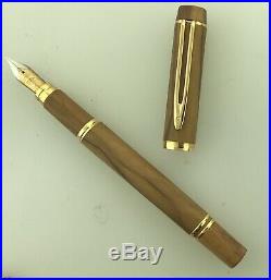 Waterman Olive Wood Briar Fountain Pen Fine Nib Mint Boxed All Papers