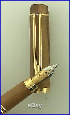 Waterman Olive Wood Briar Fountain Pen Fine Nib Mint Boxed All Papers