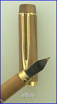 Waterman Olive Wood Briar Fountain Pen Fine Nib Mint Boxed All Papers