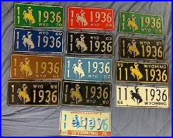 Wyoming License Plates (Lot Of 13). All Number 1936
