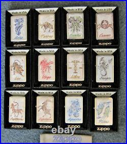 ZIPPO 12 BEAUTIFUL Lighters ZODIAC COMPLETE SET All New MINT IN BOXES