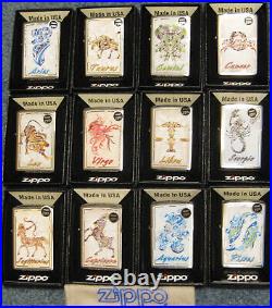 ZIPPO 12 BEAUTIFUL Lighters ZODIAC COMPLETE SET All New MINT IN BOXES Sealed